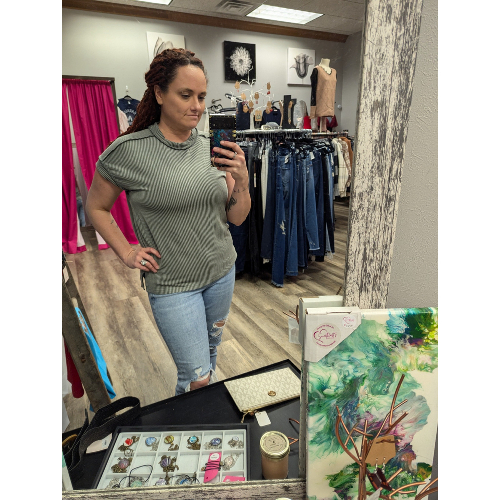 Green striped basic tee, sz S